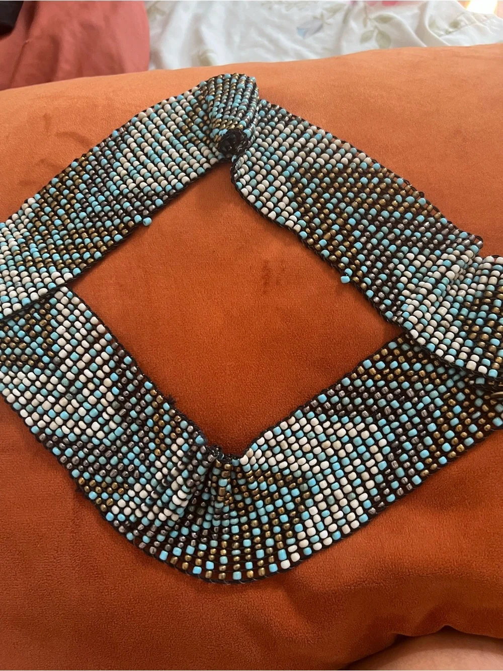 Hand-Beaded Blue and White Men's belt - Turquoise Pattern me